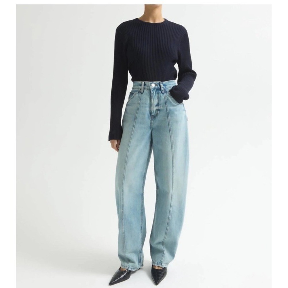 DALA Lido Flat Seam Denim Barrel Jeans Women 29 Light Wash Straight Leg Zip Fly